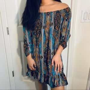 Band Of Gypsies Off the Shoulder Patterned Dress